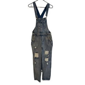 12th Tribe Womens S Denim Overalls Distressed Ripped Jeans Blue 30 Inseam Boho
